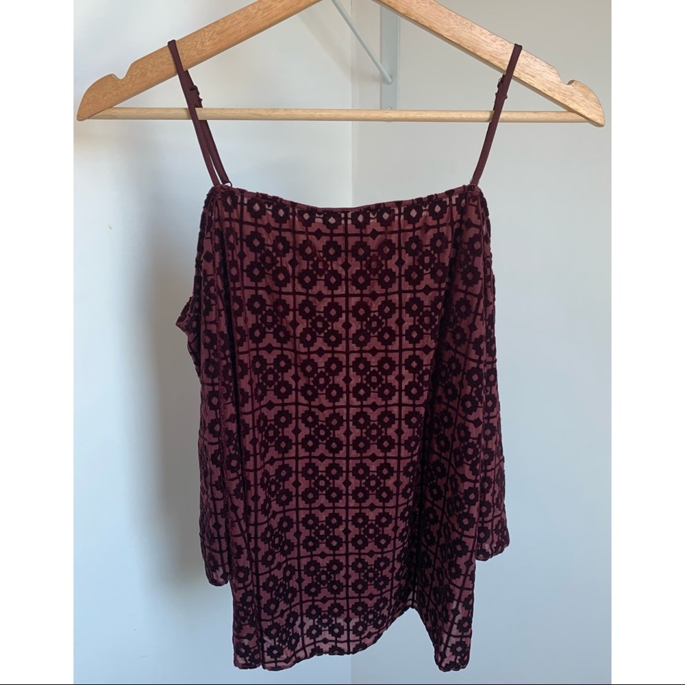 Bailey 44 • XS • Open Off the Shoulder Bell Sleeve Velvet Burnout Tank Top